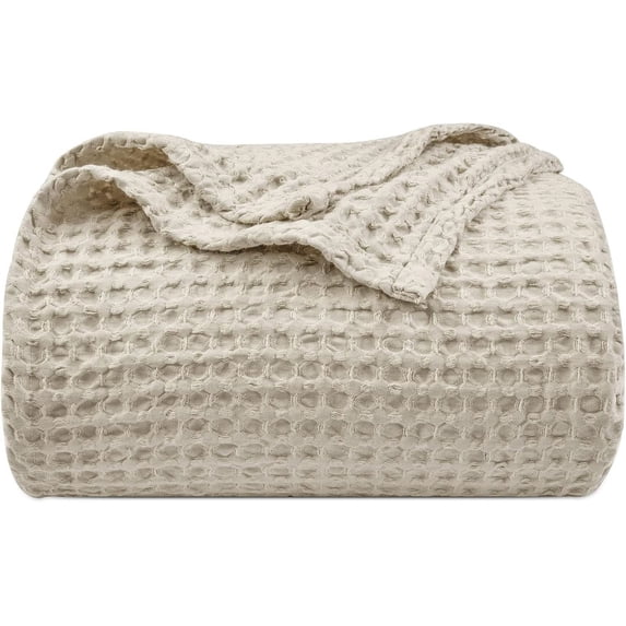 PHF Ultra Soft Waffle Weave Blanket Twin Size, Washed Lightweight Summer Breathable Blankets for Hot Sleeper, Linen, 66x90 inches