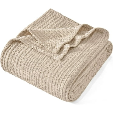 PHF Ultra Soft Waffle Weave Blanket Twin Size for Bed, Lightweight and Breathable Blanket, Perfect for Summer & Hot Sleepers, 66"x 90", Light Tan