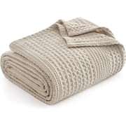 PHF Ultra Soft Waffle Weave Blanket Queen Size for Bed, Lightweight and Breathable Blanket, Perfect for Hot Sleepers, 90x 90, Natural