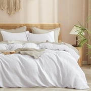 PHF Waffle Duvet Cover Set Queen Size, 3 Pieces Soft Breathable Bedding Comforter Cover for All Seasons, Waffle Textured Duvet Cover with 2 Pillow Shams Bedding Collection, 90x90, White