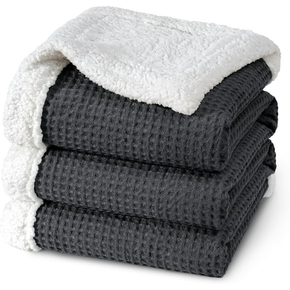 PHF Waffle Sherpa Bed Blanket King Size, Cozy Warm Reversible Plush Flannel Blanket for Winter, 104" x 90", Black