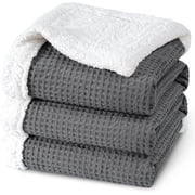 PHF Waffle Sherpa Bed Blanket Queen Size, Cozy Warm Reversible Plush Flannel Blanket for Winter, 90" x 90", Grey