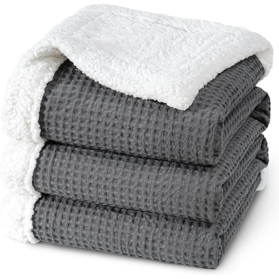 PHF Waffle Sherpa Bed Blanket Twin Size, Cozy Warm Reversible Plush Flannel Blanket for Winter, 60" x 80", Grey