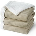 thumbnail image 1 of PHF Waffle Sherpa Bed Blanket Twin Size, Cozy Warm Reversible Plush Flannel Blanket for Winter, 60" x 80", Khaki, 1 of 8