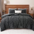 thumbnail image 1 of PHF Warm Sherpa Fleece Queen Comforter Set, 3D Tufted Fluffy Dark Grey Bedding for Winter, Soft 3 Pieces Shaggy Bed Set, 1 Comforter (90"x90") and 2 Pillowcases (20"x26"), 1 of 7