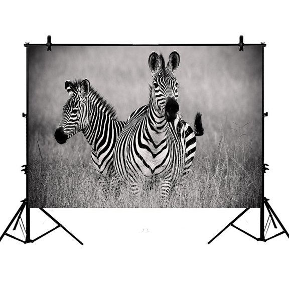 PHFZK 7x5ft Animal Backdrops, African Two zebras in Black and White Photography Backdrops Polyester Photo Background Studio Props