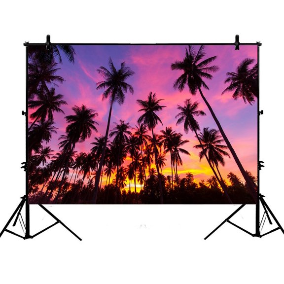 PHFZK 7x5ft Beautiful Sunset Sky Backdrops, Coconut Palm Tree Silhouette at Koh Samui, Thailan Photography Backdrops Polyester Photo Background Studio Props