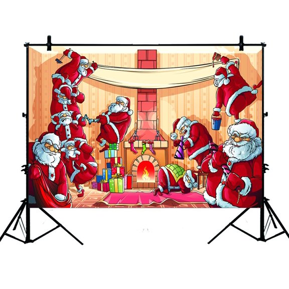 PHFZK 7x5ft Festival Backdrops, Santa Claus Celebrate the Christmas and New Year Photography Backdrops Polyester Photo Background Studio Props