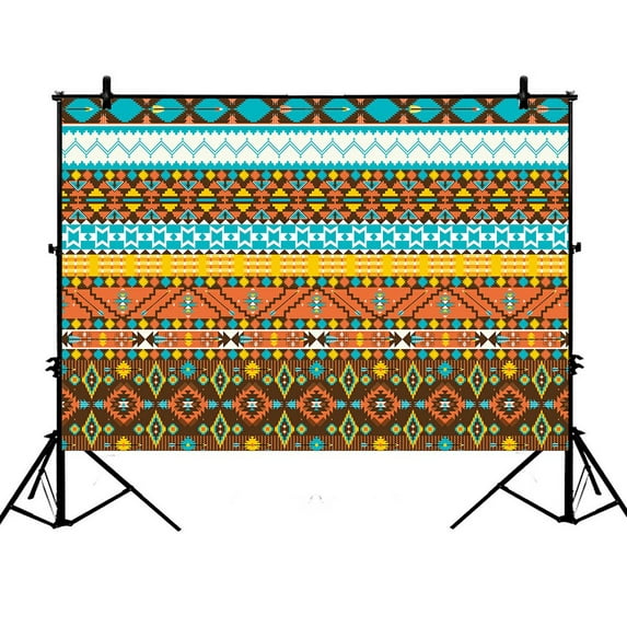 PHFZK 7x5ft Geometric Backdrops, Colorful Aztec Bohemian Style Photography Backdrops Polyester Photo Background Studio Props