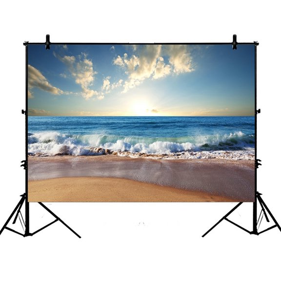 PHFZK 7x5ft Ocean Backdrops, Seascape with Sea Waves in Sunset Photography Backdrops Polyester Photo Background Studio Props