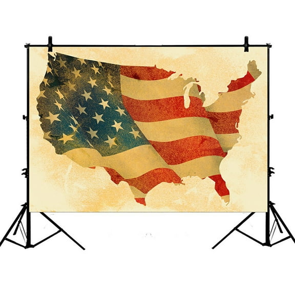PHFZK 7x5ft Vintage Grunge USA Map Backdrops, American Flag Photography Backdrops Polyester Photo Background Studio Props