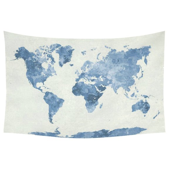 PHFZK Abstract Art Splatter Painting Home Decor, Watercolor Bule World Map Tapestry Wall Hanging 60 X 90 Inches