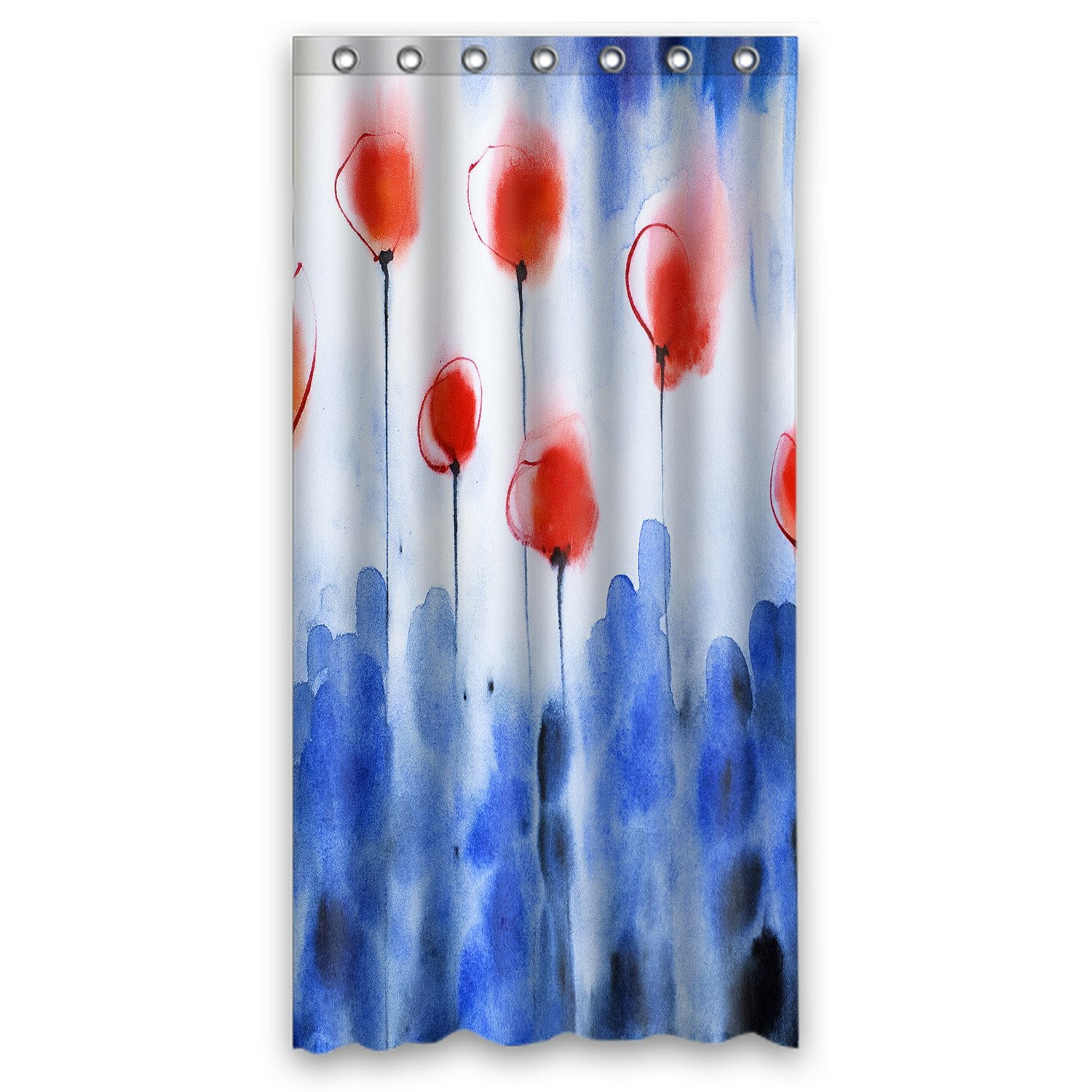 PHFZK Abstract Poppy Shower Curtain, Watercolor Poppy Floral Red