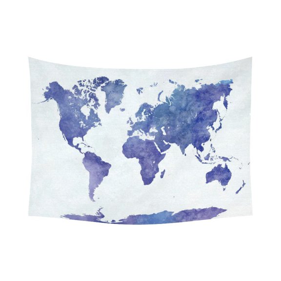 PHFZK Abstract Wall Art Home Decor, World Map in Watercolor Purple Tapestry Wall Hanging 80 X 60 Inches