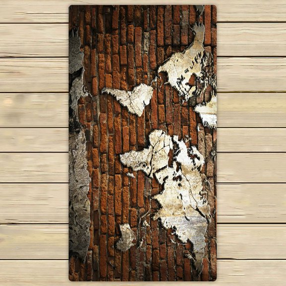 PHFZK Adventure Towel, Vintage Retro World Map on Old Brick Wall Hand Towel Bath Bathroom Shower Towels Beach Towel 30x56 inches