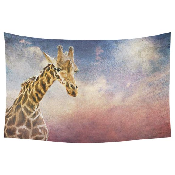 PHFZK African Animal Home Decor Wall Art, Giraffe Sky Autumn Tree Grassland Tapestry Wall Hanging 60 X 90 Inches