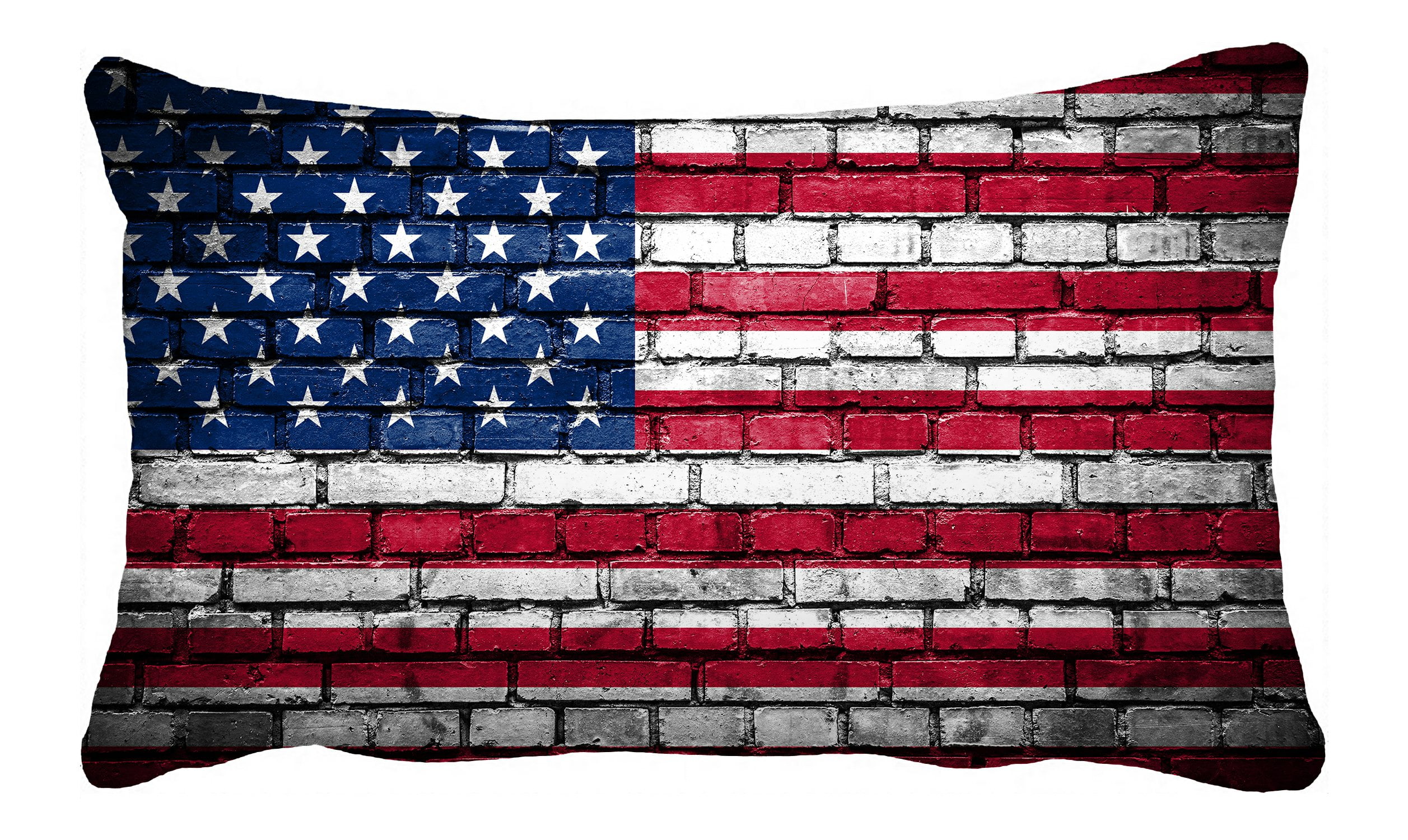 PHFZK American Flag Pillow Case, Brick Wall with Flag of United States