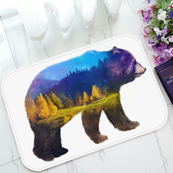 PHFZK Animal Doormat，the Grizzly Bear Forest Colorful Doormat Outdoors/Indoor Doormat Home Floor Mats Rugs Size 23.6x15.7 inches