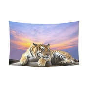 PHFZK Animal King Wall Art Home Decor, Lying Tiger under Beautiful Sky Tapestry Wall Hanging 90 X 60 Inches