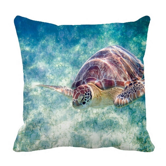 PHFZK Animal Pillow Case, Sea Turtle on a Beach in the Riviera Maya Pillowcase Throw Pillow Cushion Cover Two Sides Size 18x18 inches