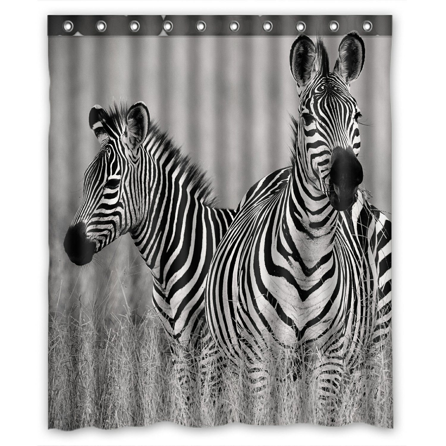PHFZK Animal Shower Curtain, African Two zebras in Black and White