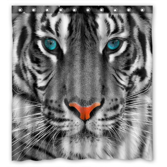 PHFZK Animal Shower Curtain, The Eyes of White Tiger King Polyester Fabric Bathroom Shower Curtain 66x72 inches