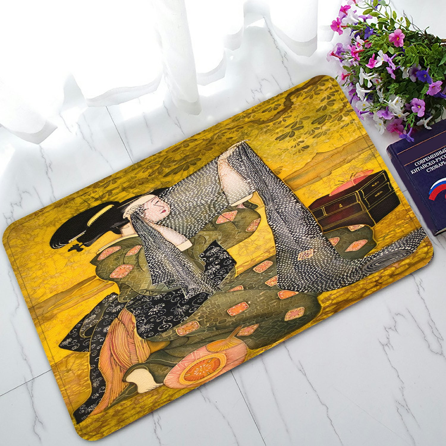 PHFZK Asian Doormat, Japanese Woman Doormat Outdoors/Indoor Doormat