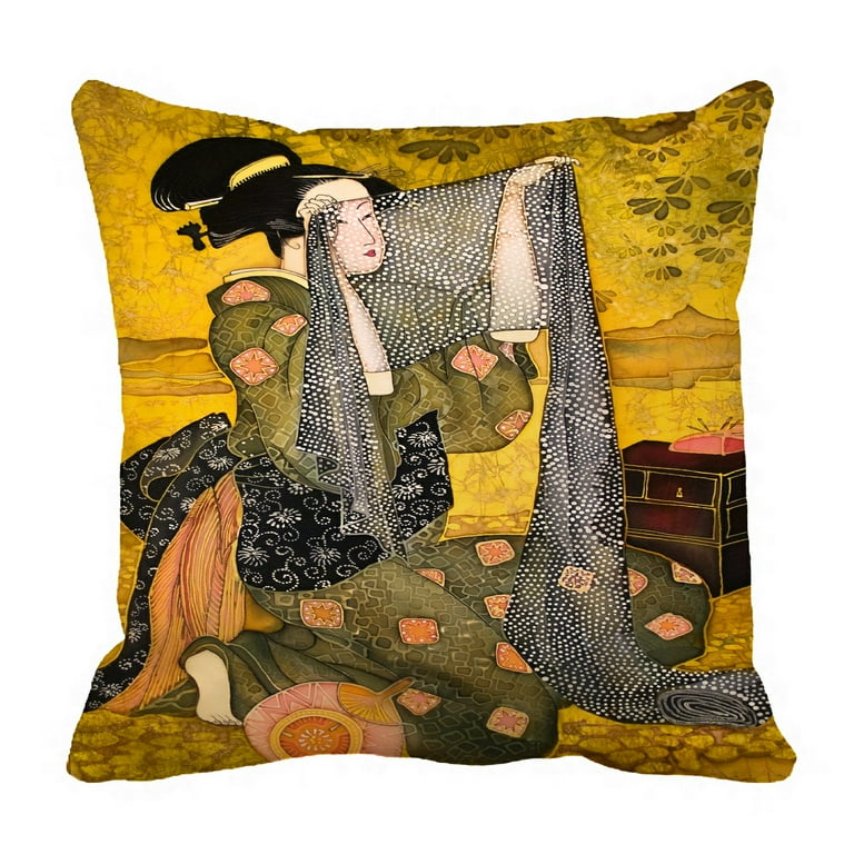 PHFZK Asian Pillow Case Japanese Woman Pillowcase Throw Pillow Cushion Cover Two Sides Size 20x20 inches