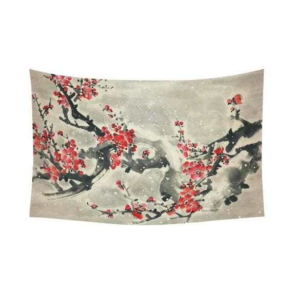 PHFZK Asian Wall Art Home Decor, Plum Blossom Traditional Chinese Painting Tapestry Wall Hanging 90 X 60 Inches