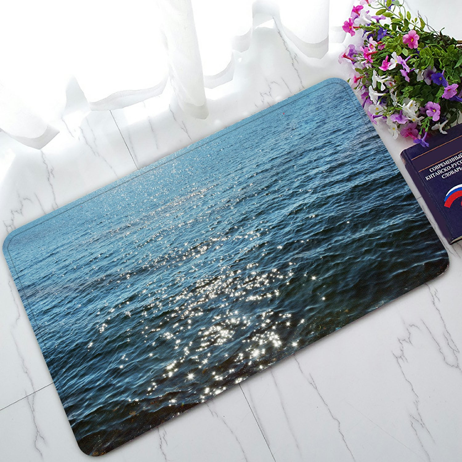 PHFZK Beach Theme Doormat, Deep Blue Sea Ocean Waves Doormat Outdoors/Indoor Doormat Home Floor