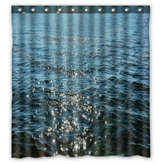 PHFZK Beach Theme Shower Curtain, Deep Blue Sea Ocean Waves Polyester Fabric Bathroom Shower Curtain 66x72 inches