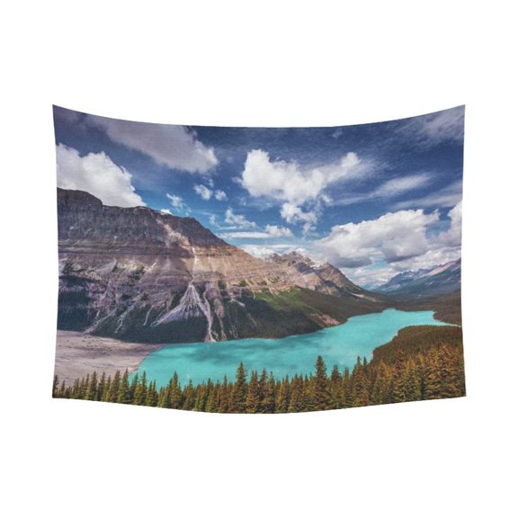 PHFZK Beautiful Nature Wall Art Home Decor, Landscape with Mountain and Lake Tapestry Wall Hanging 80 X 60 Inches