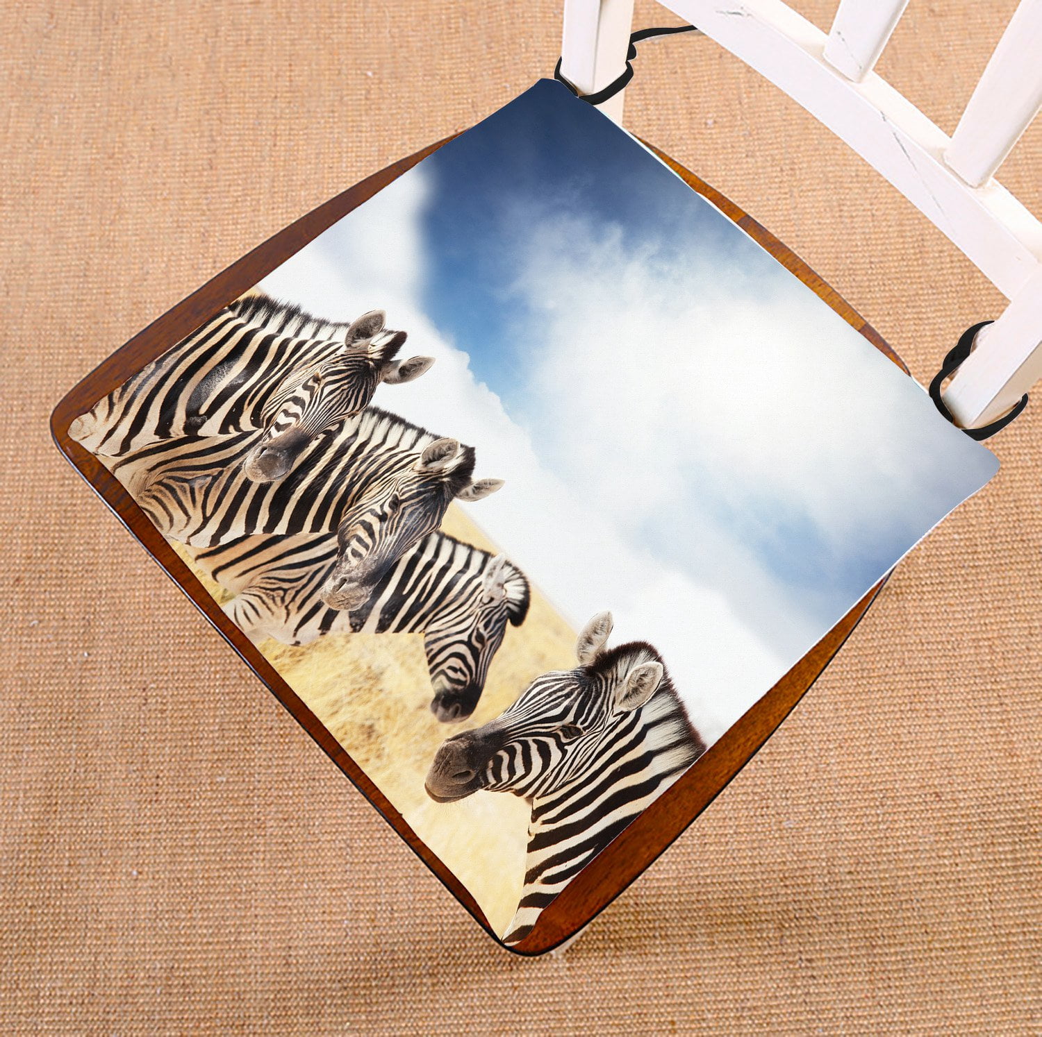 PHFZK Beautiful Sky Cloud Chair Pad, Funny Animal Safari Zebras Herd