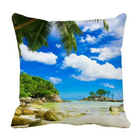 PHFZK Beautiful Sky Cloud Pillow Case, Tropical Summer Beach Palm Tree Pillowcase Throw Pillow Cushion Cover Two Sides Size 18x18 inches