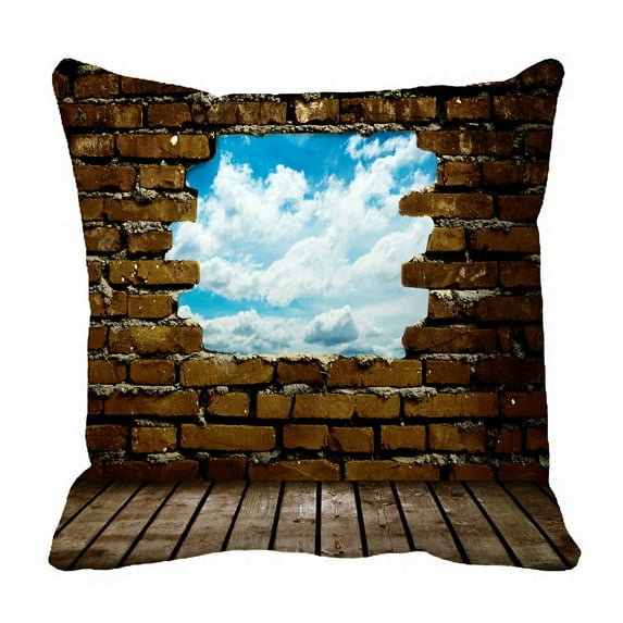 PHFZK Brick Pillow Case, Porous Wall See the Blue Sky Pillowcase Throw Pillow Cushion Cover Two Sides Size 20x20 inches