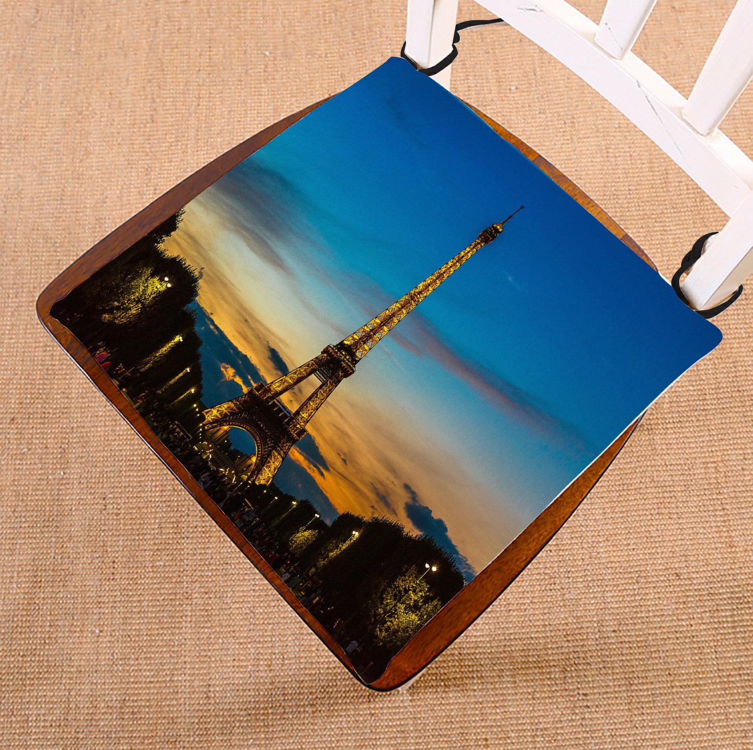 PHFZK City Chair Pad, Paris France Eiffel Tower at Sunset Seat Cushion