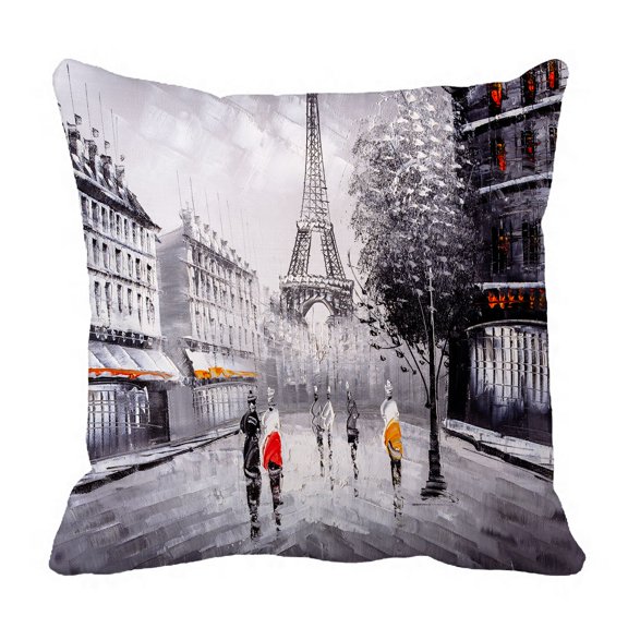 PHFZK Cityscape Pillow Case, Oil Painting Street View of Paris Pillowcase Throw Pillow Cushion Cover Two Sides Size 20x20 inches