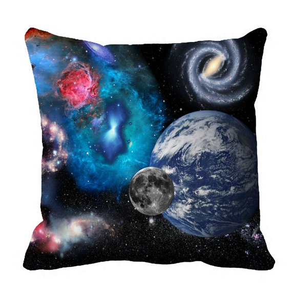 PHFZK Cosmic Landscape Pillow Case, Planets Nebula Stars in Fantastic Outer Space Bule Pillowcase Throw Pillow Cushion Cover Two Sides Size 20x20 inches