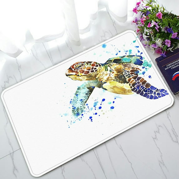 PHFZK Cute Animal Doormat, Watercolor Sea Turtle Doormat Outdoors/Indoor Doormat Home Floor Mats Rugs Size 30x18 inches