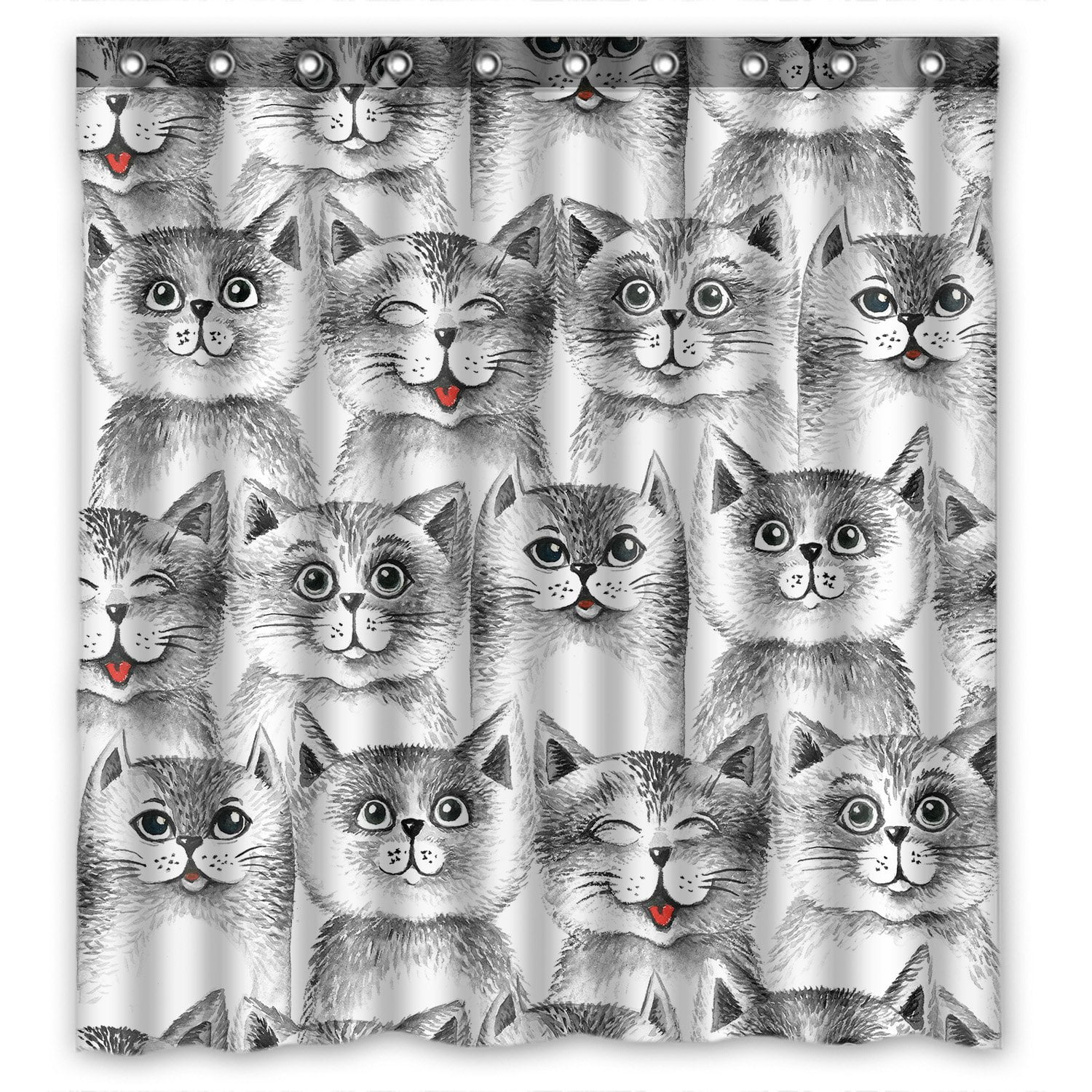 PHFZK Cute Cats Seamless Pattern Background Black and White Shower