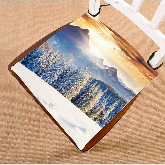 PHFZK Dramatic Sunset Sky Chair Pad, Mountain Winter Landscape Seat Cushion Chair Cushion Floor Cushion Two Sides Size 18x18 inches