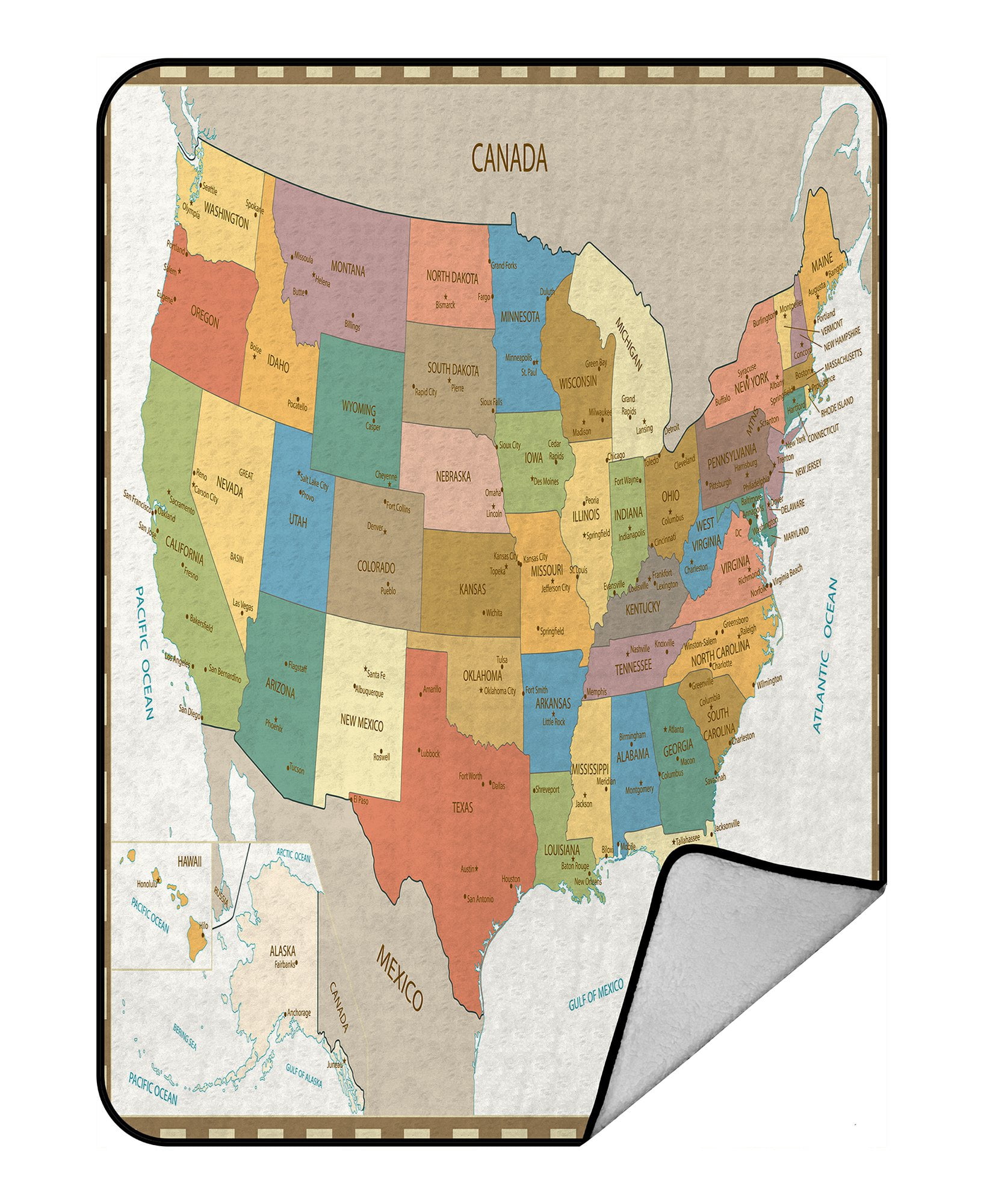 PHFZK Educational Blanket, Old Retro Color Map of United States Fleece