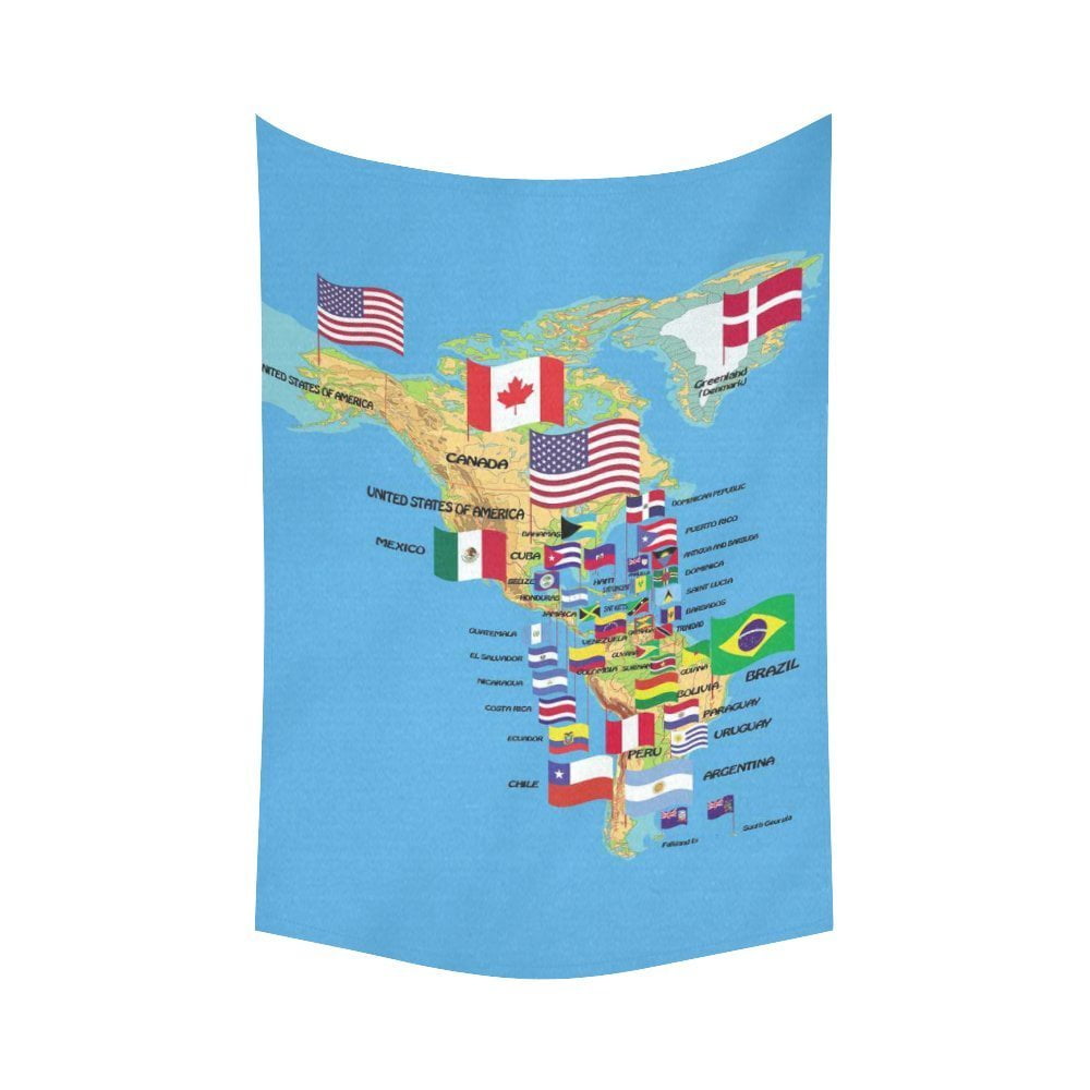 PHFZK Educational Wall Art Home Decor, USA America Map with Flags and