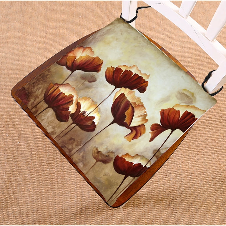 PHFZK Floral Chair Pad, Vintage Retro Poppy Flower Seat Cushion