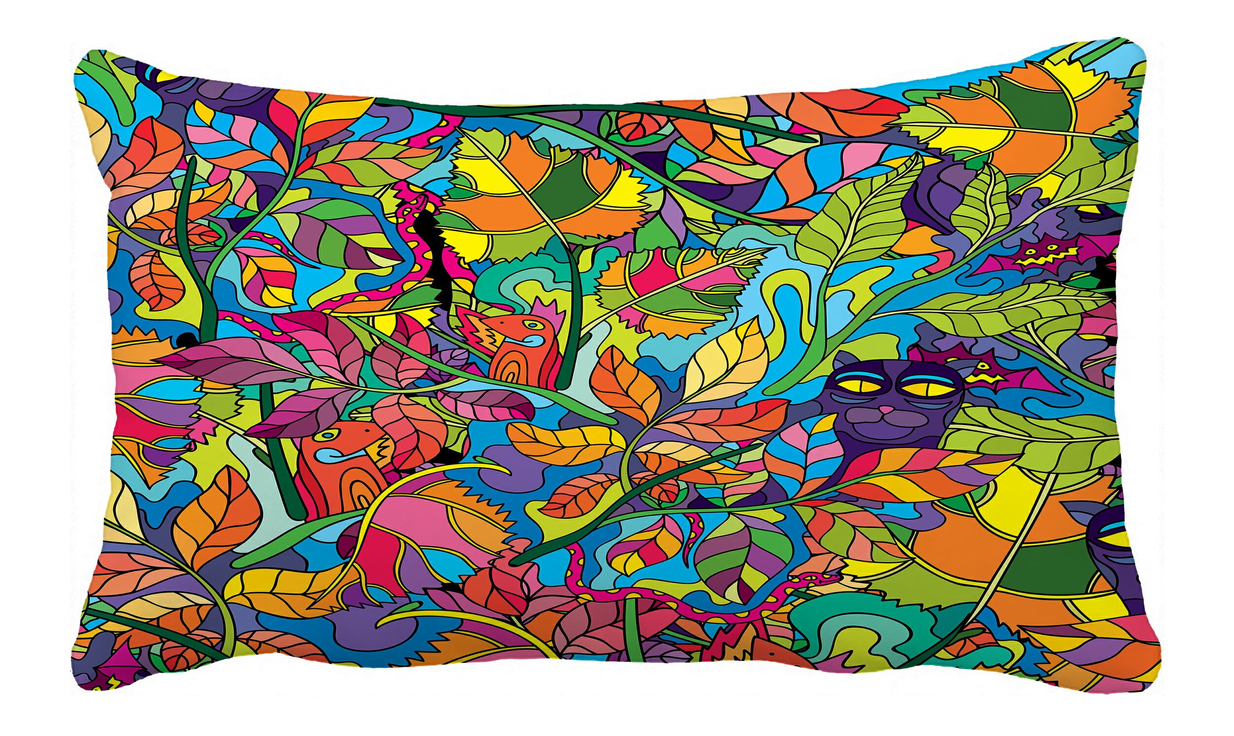 PHFZK Floral Colorful Pillow Case, Psychedelic Jungle Forest Pillowcase