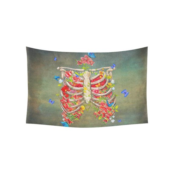 PHFZK Floral Skull Wall Art Home Decor, Blooming Skeleton Tapestry Wall Hanging 60 X 40 Inches