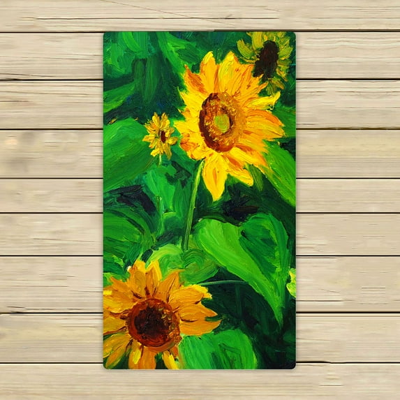 PHFZK Flower Floral Towel, Oil Painting Yellow Sunflower Hand Towel Bath Bathroom Shower Towels Beach Towel 16x28 inches