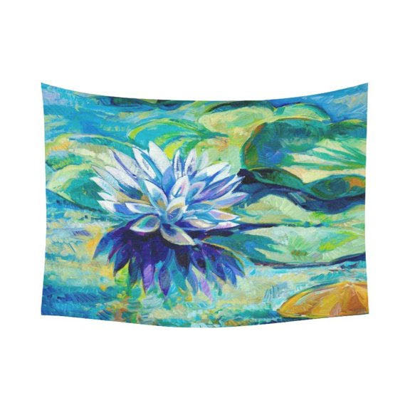 PHFZK Flower Floral Wall Art Home Decor, Oil Painting of Beautiful Water Lily Tapestry Wall Hanging 60 X 80 Inches