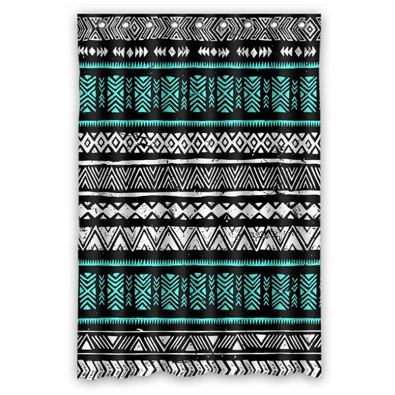 PHFZK Geometric Shower Curtain, Black White and Turquoise Tribal Aztec Polyester Fabric Bathroom Shower Curtain 48x72 inches