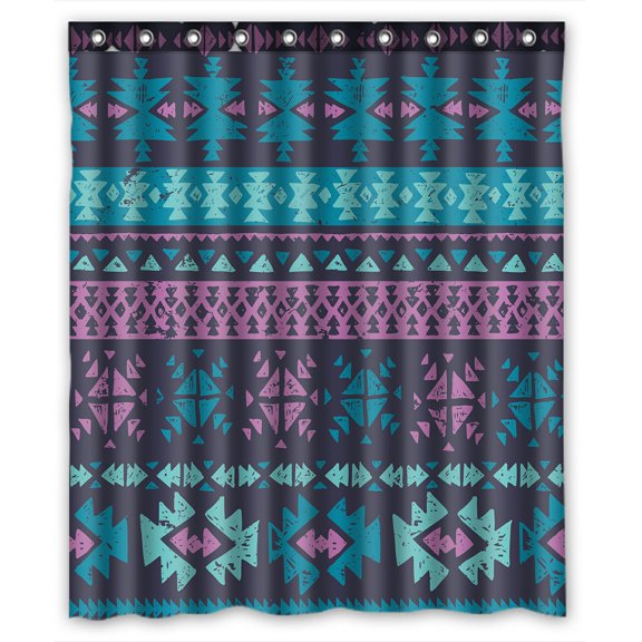 PHFZK Geometric Shower Curtain, Tribal Ethnic Aztec Polyester Fabric Bathroom Shower Curtain 60x72 inches